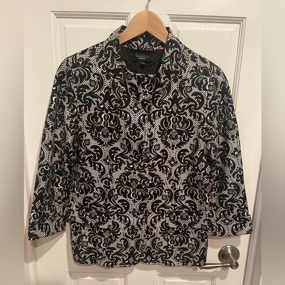 Talbots Black and White Lace-Patterned Jacket Women’s Size 8 - Picture 1 of 6